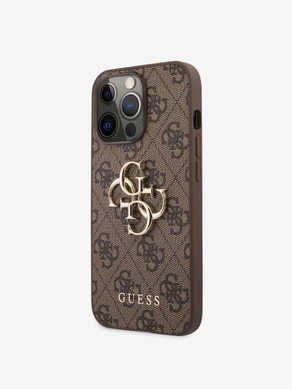 Guess PU 4G Metal Logo Zadní Kryt pro iPhone 13 Pro Brown Handyhülle