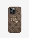 Guess PU 4G Metal Logo Zadní Kryt pro iPhone 14 Pro Brown Handyhülle