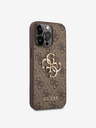 Guess PU 4G Metal Logo Zadní Kryt pro iPhone 14 Pro Brown Handyhülle