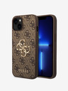 Guess PU 4G Metal Logo Zadní Kryt pro iPhone 15 Brown Handyhülle