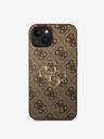 Guess PU 4G Metal Logo Zadní Kryt pro iPhone 15 Brown Handyhülle