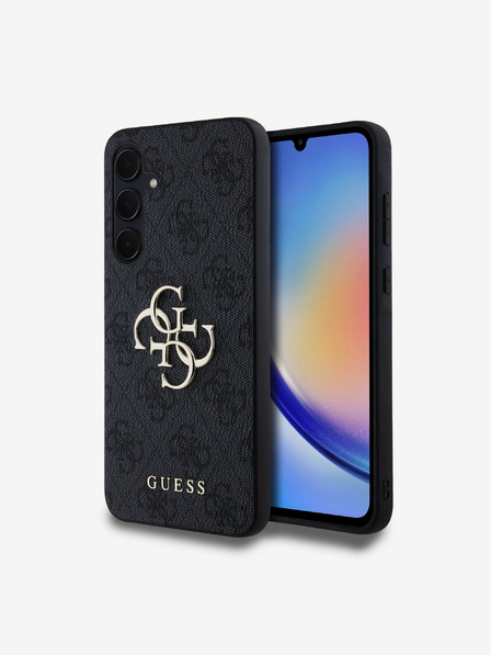 Guess PU 4G Metal Logo Zadní Kryt pro Samsung Galaxy A35 5G Grey Handyhülle