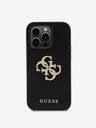 Guess PU Perforated 4G Glitter Metal Logo Zadní Kryt pro iPhone 15 Pro Max Black Handyhülle