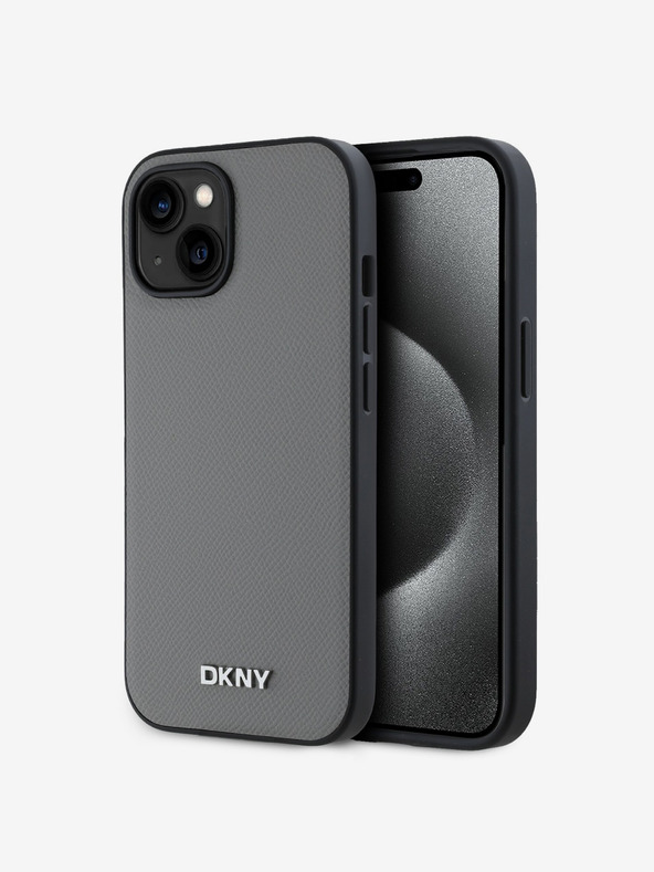 DKNY PU Leder Silber Metall Logo Magsafe Schutzhülle für iPhone 13 Grau DKNY