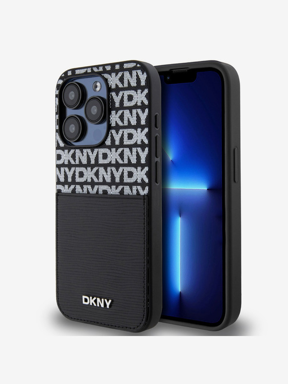 DKNY Rückseite mit Kartenfach aus PU-Leder mit Wiederholungsmuster für iPhone 14 Pro Max Schwarz DKNY