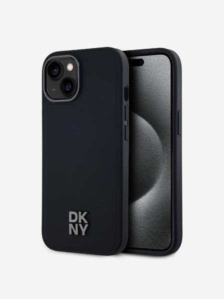 DKNY PU Leder Stack Logo Magsafe Back Cover für iPhone 15 Schwarz DKNY