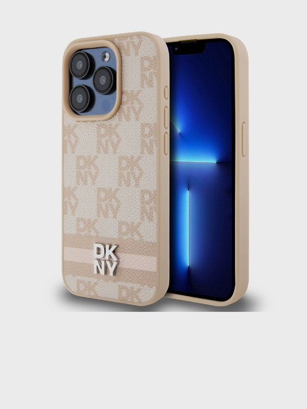 DKNY Rückseite aus PU-Leder mit Karomuster und Streifen für das iPhone 13 Pro Max Pink DKNY