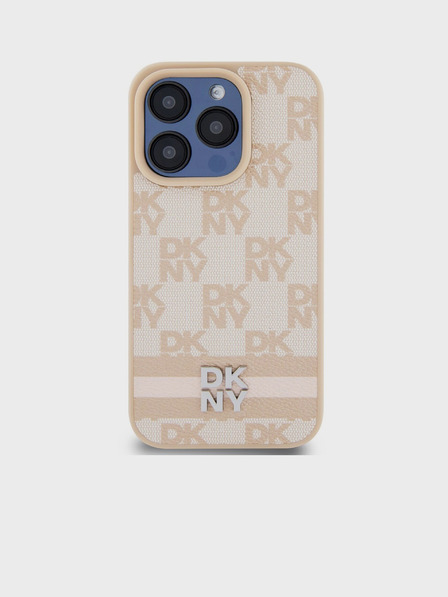 DKNY Rückseite aus PU-Leder mit Karomuster und Streifen für das iPhone 13 Pro Max Pink DKNY