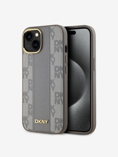 DKNY PU Leder Karomuster Magsafe Schutzhülle für iPhone 15 Beige DKNY