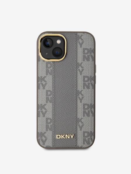 DKNY PU Leder Karomuster Magsafe Schutzhülle für iPhone 15 Beige DKNY