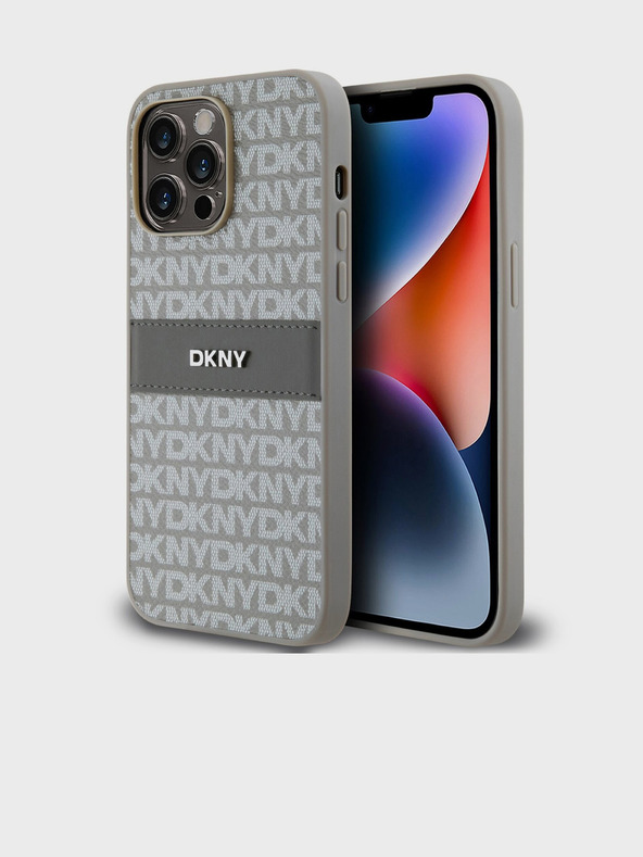 DKNY Rückseite für iPhone 14 Pro Beige DKNY aus PU-Leder mit tonalem Streifenmuster