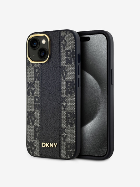 DKNY PU Leder Karomuster Magsafe Schutzhülle für iPhone 15 Schwarz DKNY