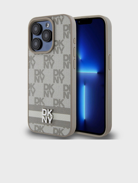 DKNY Rückseite aus PU-Leder mit Karomuster und Streifen für das iPhone 14 Pro Max Beige DKNY