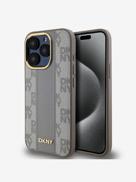 DKNY PU Leder Karomuster Magsafe Schutzhülle für iPhone 15 Pro Beige DKNY
