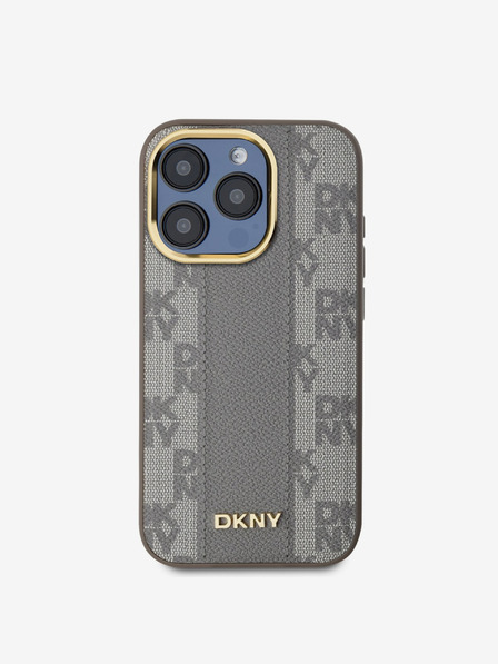 DKNY PU Leder Karomuster Magsafe Schutzhülle für iPhone 15 Pro Beige DKNY