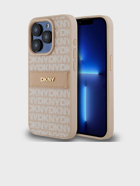 DKNY Rückseite für iPhone 14 Pro Pink DKNY PU-Leder mit tonalem Streifenmuster