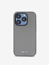 DKNY PU Leder Silber Metall Logo Magsafe Back Cover für iPhone 15 Pro Max Grau DKNY
