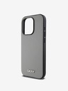 DKNY PU Leder Silber Metall Logo Magsafe Back Cover für iPhone 15 Pro Max Grau DKNY