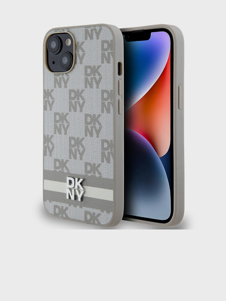 DKNY Rückseite aus PU-Leder mit Karomuster und Streifen für das iPhone 15 Beige DKNY