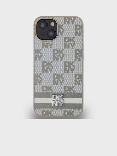 DKNY Rückseite aus PU-Leder mit Karomuster und Streifen für das iPhone 15 Beige DKNY