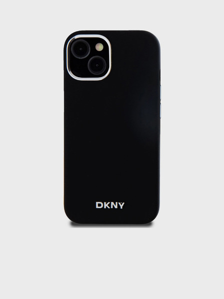 DKNY Flüssigsilikon Silber Metall Logo Magsafe Back Cover für iPhone 15 Schwarz DKNY