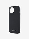 DKNY PU Leder Silber Metall Logo Magsafe Back Cover für iPhone 14 Schwarz DKNY