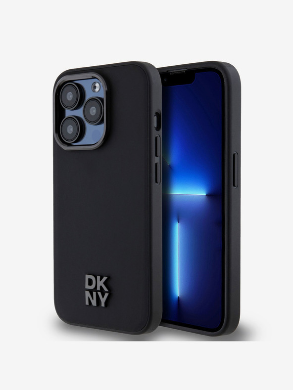 DKNY PU Leder Stack Logo Magsafe Back Cover für iPhone 14 Pro Schwarz DKNY