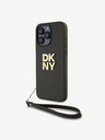 DKNY PU Leather Stack Logo Wrist Strap Back Cover für iPhone 14 Pro Max Braun DKNY