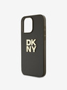 DKNY PU Leather Stack Logo Wrist Strap Back Cover für iPhone 14 Pro Max Braun DKNY
