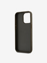 DKNY PU Leather Stack Logo Wrist Strap Back Cover für iPhone 14 Pro Max Braun DKNY