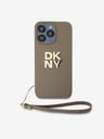DKNY PU Leather Stack Logo Wrist Strap Back Cover für iPhone 14 Pro Max Beige DKNY