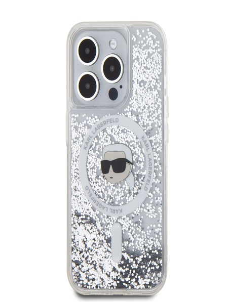 Karl Lagerfeld Karl Lagerfeld Liquid Glitter Karl Head MagSafe Back Cover für iPhone 15 Pro Max Transparent