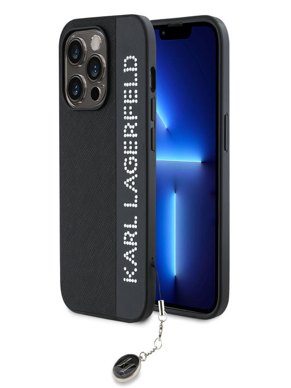 Karl Lagerfeld Karl Lagerfeld PU Saffiano Strass Charm Back Cover für iPhone 14 Pro Schwarz