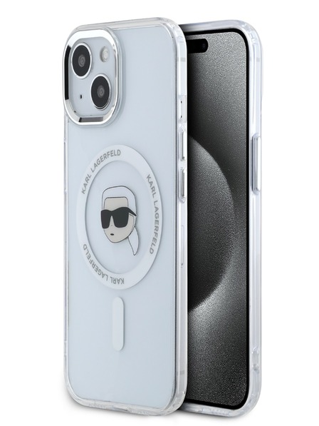 Karl Lagerfeld Karl Lagerfeld IML Karl Head Metallrahmen MagSafe Back Cover für iPhone 15 Transparent