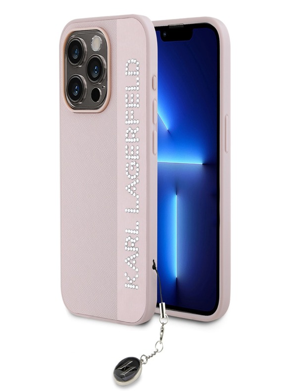 Karl Lagerfeld Karl Lagerfeld PU Saffiano Strass Charm Back Cover für iPhone 15 Pro Max Pink