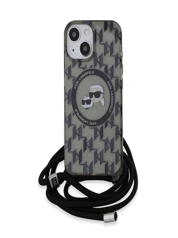 Karl Lagerfeld Karl Lagerfeld IML Monogram Crossbody K&CH Heads MagSafe Back Cover für iPhone 15 Schwarz