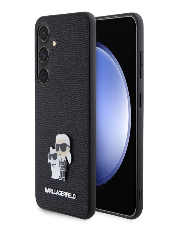 Karl Lagerfeld PU Saffiano Metall Karl und Choupette Schutzhülle für Samsung Galaxy S24 Schwarz Karl Lagerfeld