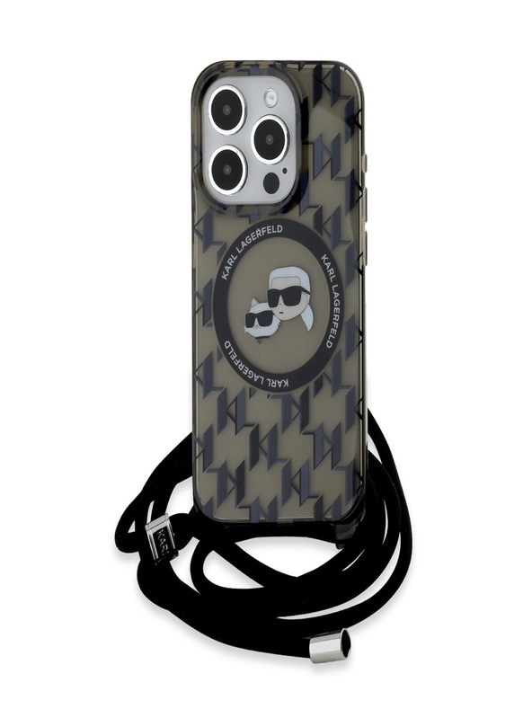 Karl Lagerfeld Karl Lagerfeld IML Monogram Crossbody K&CH Heads MagSafe Back Cover für iPhone 15 Pro Max Schwarz