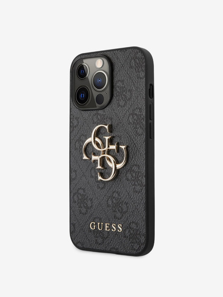 Guess PU 4G Metal Logo Rückseite Hülle für iPhone 13 Pro Grau Handyhülle