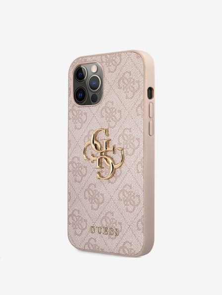 Guess PU 4G Metal Logo Rückseite Hülle für iPhone 12/12 Pro Rosa Handyhülle
