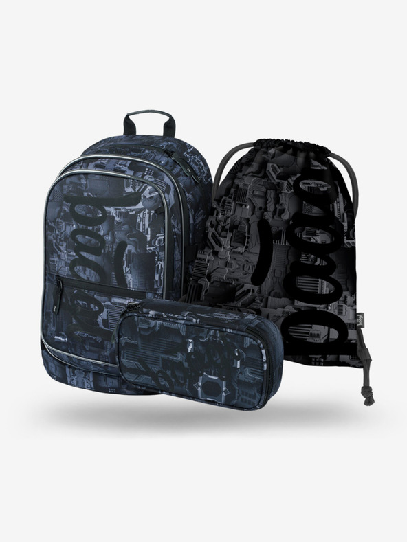 BAAGL  Graues Schulset - Rucksack, Mäppchen, Tasche Baagl Core Technic