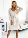 numoco Durchbrochenes Pulloverkleid mit Ausschnitt und Bändern - Beige Numoco