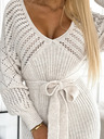 numoco Durchbrochenes Pulloverkleid mit Ausschnitt und Bändern - Beige Numoco