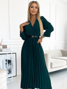 numoco SERENA Maxikleid mit Rundhalsausschnitt, Gürtel und 3/4 Ärmeln - Grün Numoco
