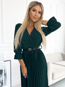 numoco SERENA Maxikleid mit Rundhalsausschnitt, Gürtel und 3/4 Ärmeln - Grün Numoco