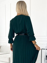 numoco SERENA Maxikleid mit Rundhalsausschnitt, Gürtel und 3/4 Ärmeln - Grün Numoco