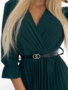 numoco SERENA Maxikleid mit Rundhalsausschnitt, Gürtel und 3/4 Ärmeln - Grün Numoco