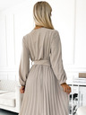 numoco VIVIANA Plissee-Midikleid mit herzförmigem Ausschnitt, langen Ärmeln und breitem Gürtel - beige Numoco