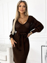numoco Durchbrochenes Pulloverkleid mit Ausschnitt und Schleife - chocolate Numoco