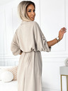 numoco Midikleid in Shirtwaist mit goldenen Knöpfen und Krawatte - beige Numoco